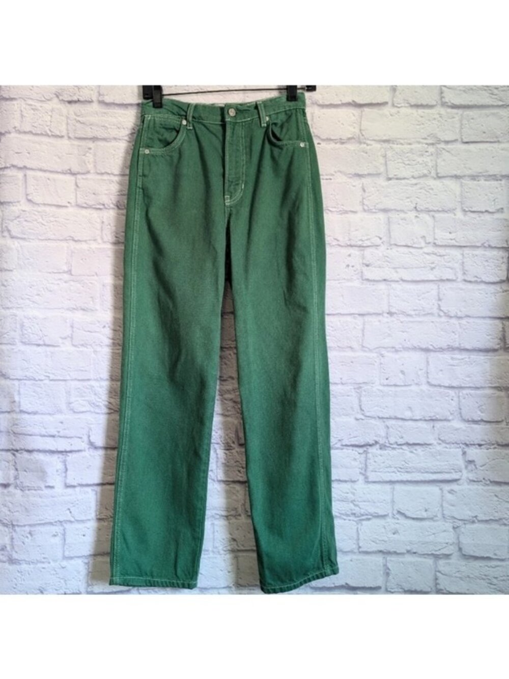 Reformation Cowboy High Rise Straight Jeans 26 Grass Green Denim Colorful Boho